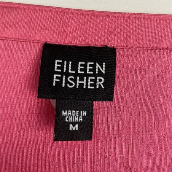 Eileen Fisher 100% Silk Blouse Size Med Coral 3/4 Sleeve Button Up Dressy Party - Picture 3 of 10